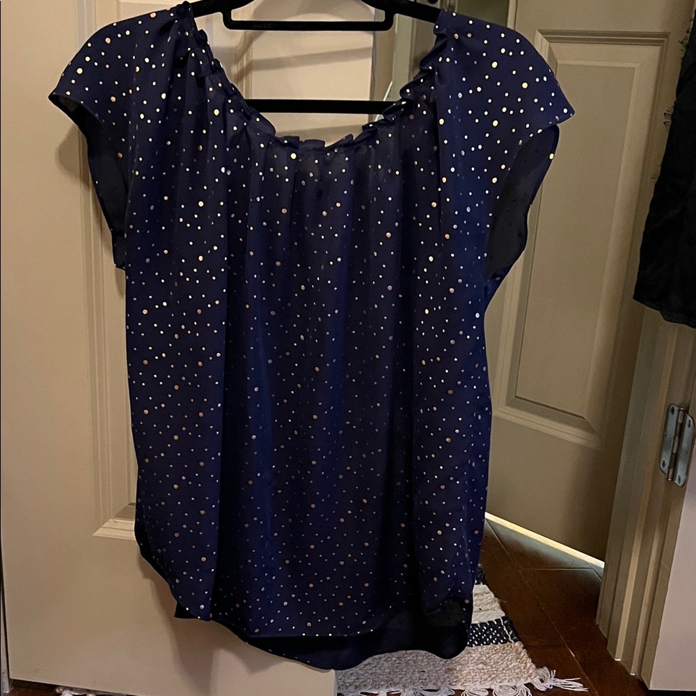 LC Lauren Conrad Dark Blue Blouse with Dots